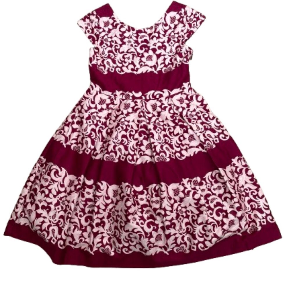 Janie and Jack Special Occasion Cotton Cranberry Lace Prin Dress Size 7